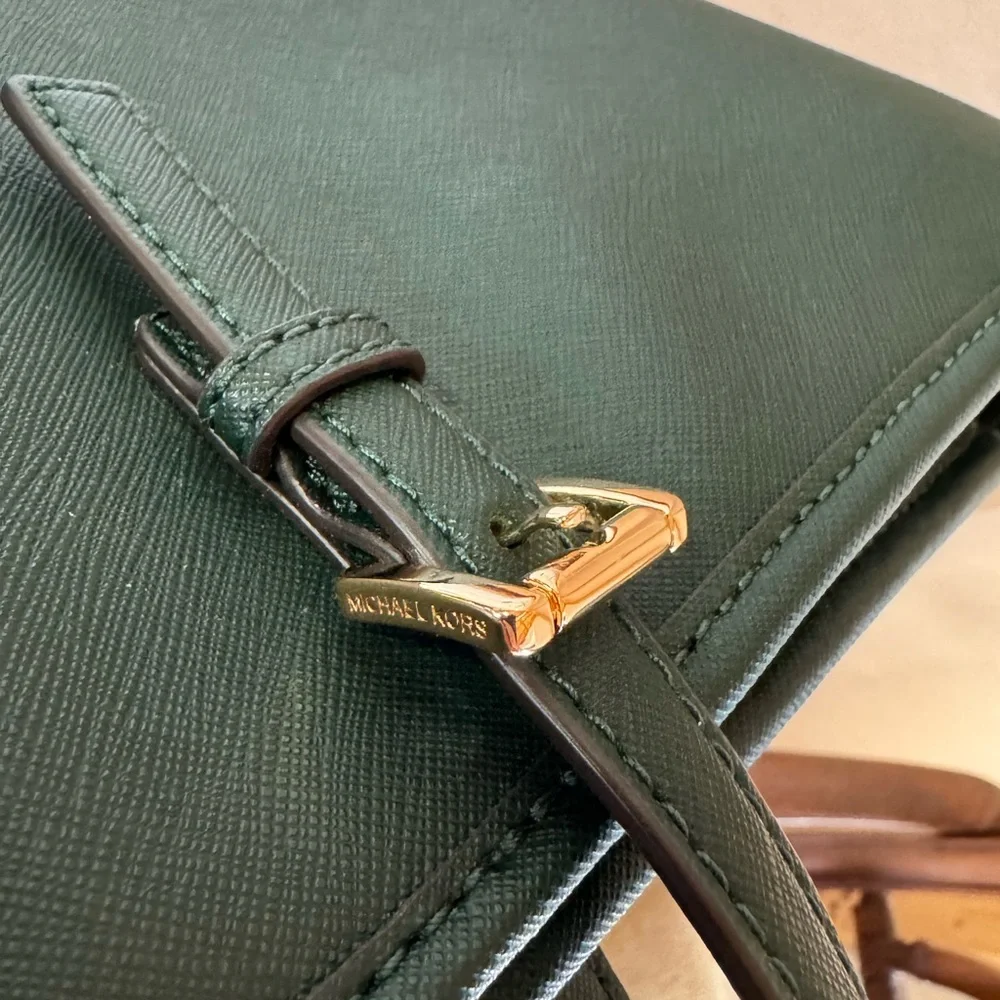 MICHAEL KORS Large Hunter Green Saffiano Leather Shoulder Tote Bag